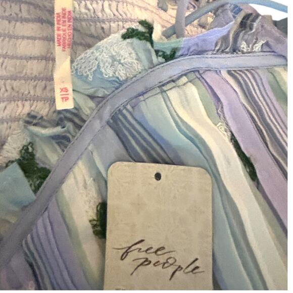 Free People Willow Maxi Dress Striped Embroidered Flowers Blue XS - Picture 8 of 10